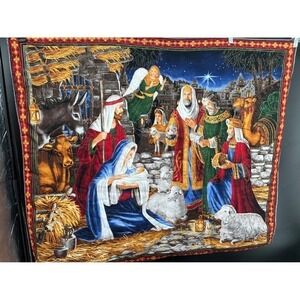 Large Christmas Nativity Wall Hanging Fabric Panel 34x39 Religious Holiday Decor
